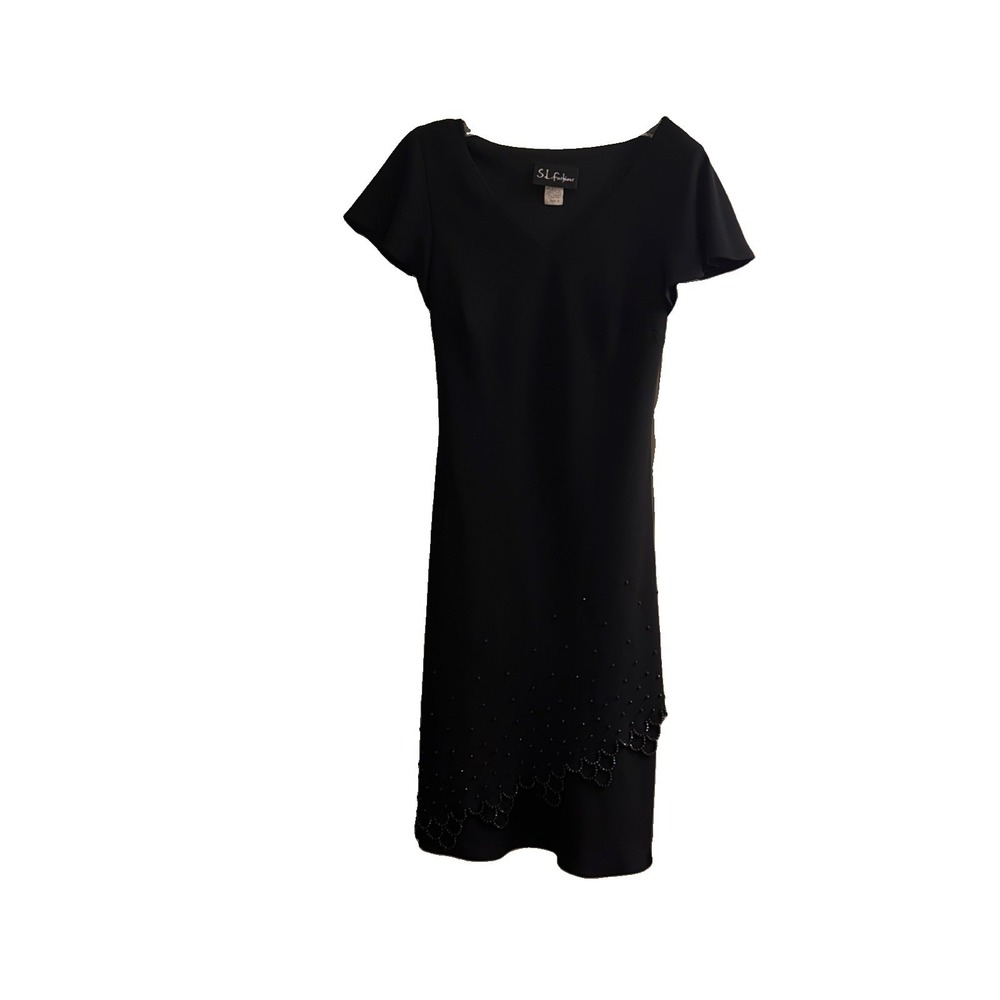 Vintage S.L. Fashions Women's Embellished Beaded Black Dress Sz8 Gothic Evening